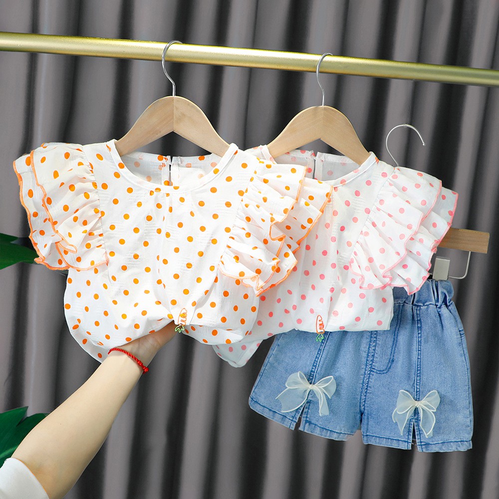 Set áo cánh tiền quần 2 nơ cho bé gái MINTSCLOSET từ 10 - 12 tháng tuổi - s1196