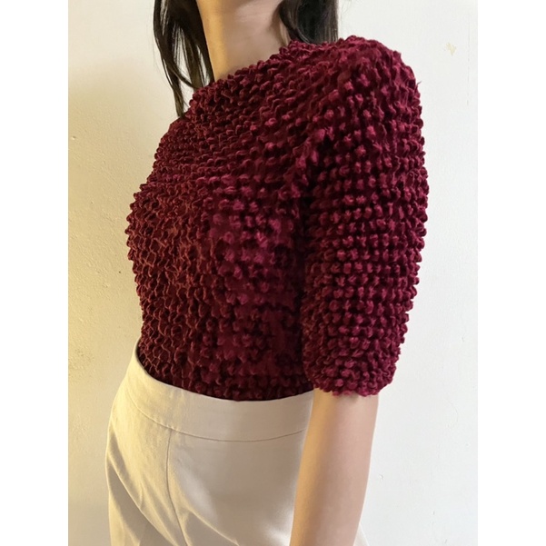 Áo nhún popcorn đỏ nhung