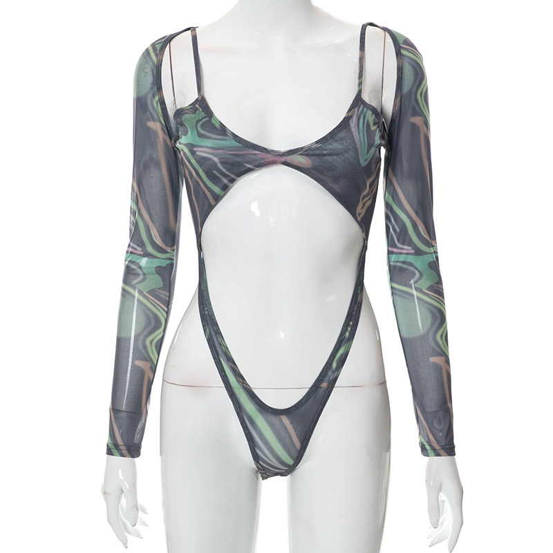 Bộ Bodysuit In Họa Tiết Phối Lưới Gợi Cảm Cho Nữ | BigBuy360 - bigbuy360.vn