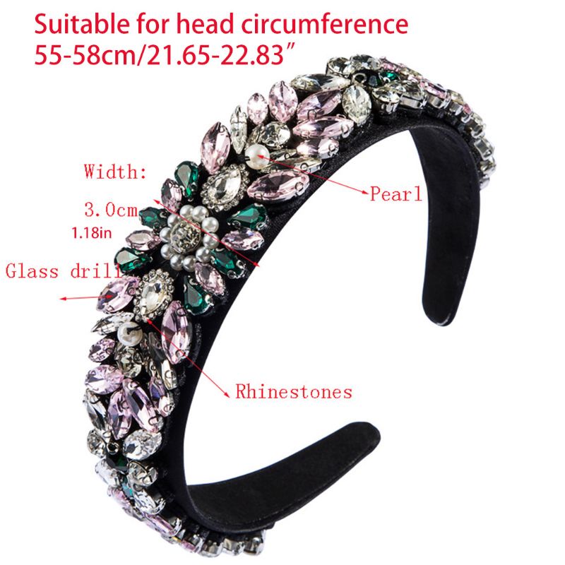 Flgo Băng Đô Bản Rộng Đính Đá Ngọc Trai Phối Màu Tương Phản Cho Nữ