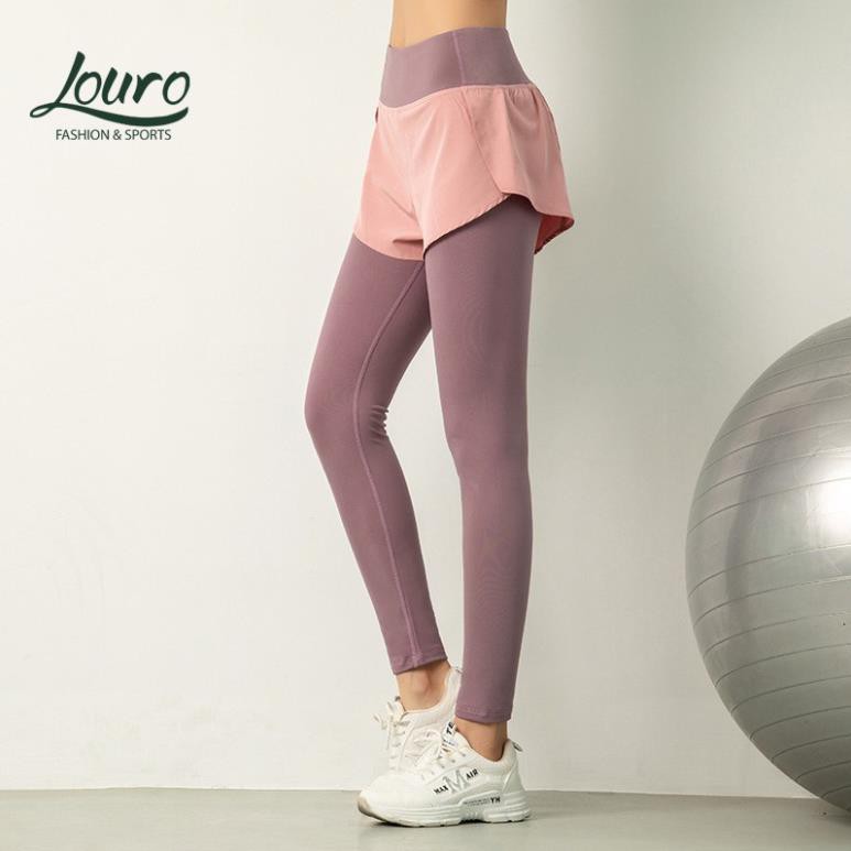 Đồ tập gym nữ Louro QL52, kiểu quần tập gym nữ có quần short liền, vải co giãn 4 chiều, thoáng mát !