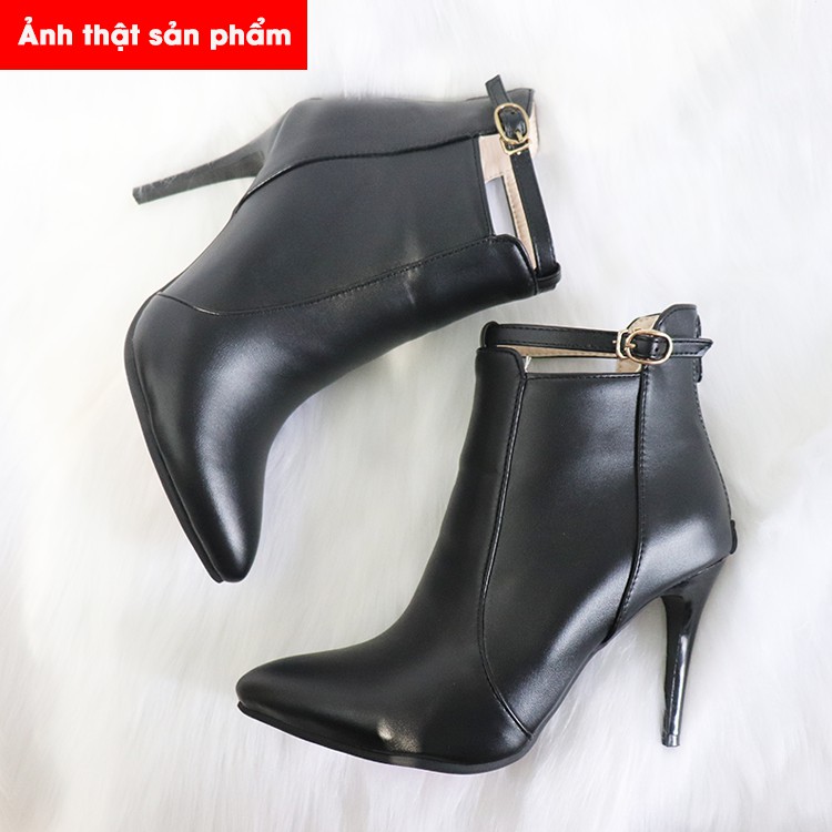 [ có ảnh thật] Boot nữ cổ ngắn gót nhọn màu đen HIỆN ĐẠI GBN6401