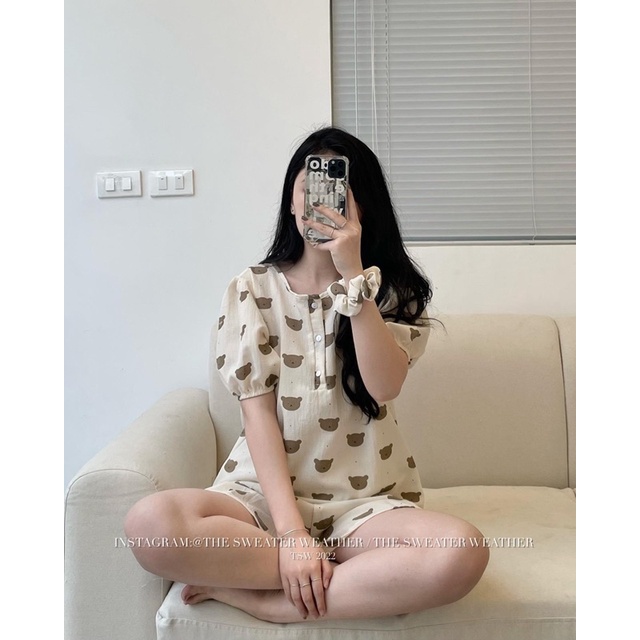 BỘ NGỦ ĐŨI NHĂN HÀN QUỐC / BỘ PIJAMA HÀN/  BỘ NGỦ BỘ MẶC NHÀ CUTE