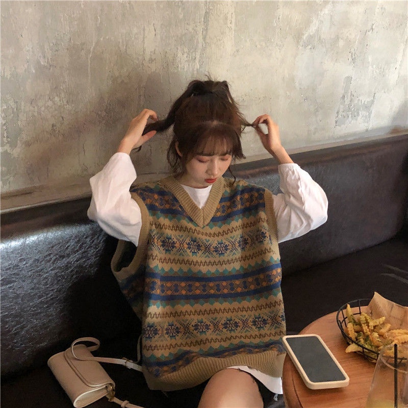 Áo Len Không Tay Cổ Chữ V Form Rộng Thiết Kế Mới Thời Trang Theo Phong Cách Hàn Quốc Cho Nữ