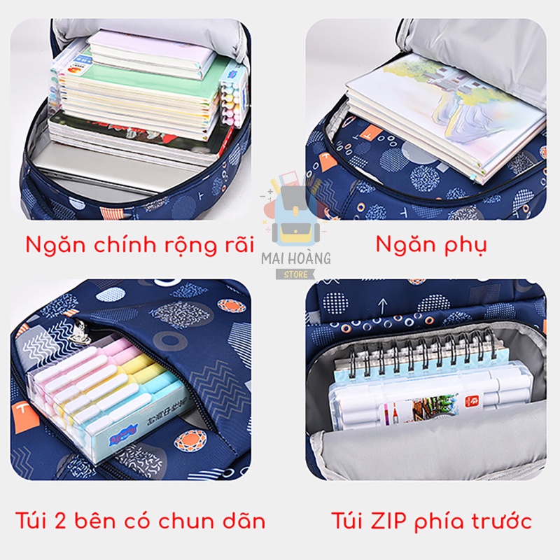 Balo học sinh tiểu học, trung học - Chống gù, chống nước, siêu nhẹ, siêu bền - Phù hợp với bé trai, bé gái