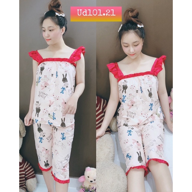 Bộ kate thái 2 dây quần lỡ nhún bèo