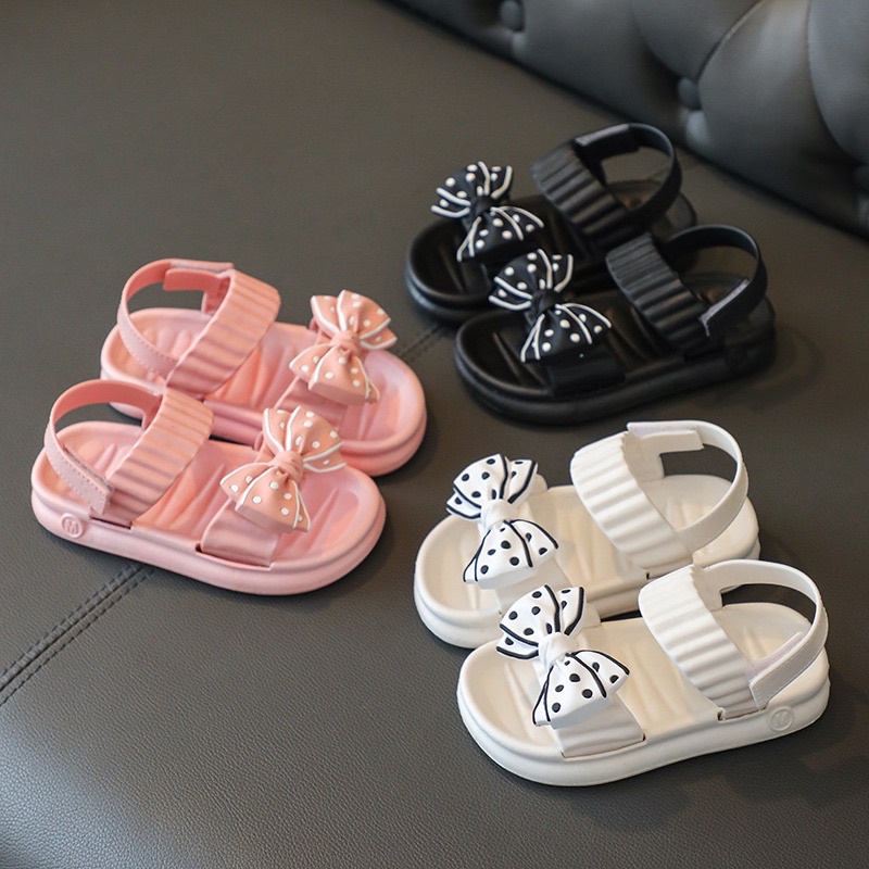 Dép sandal nơ chấm bi đế mềm êm chân chống trơn trượt cho bé gái -K27