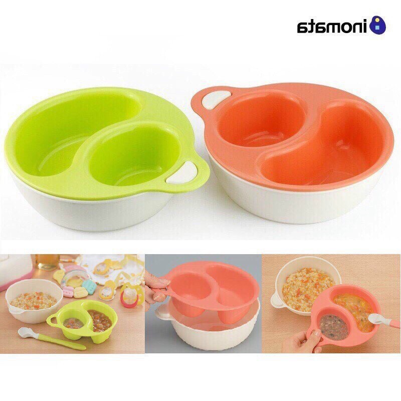 Bát ăn dặm chia ngăn 2in1 Inomata cho bé ăn dặm (xanh)