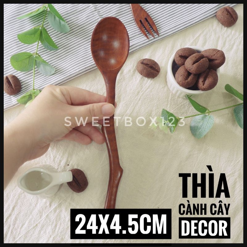 Muỗng Gỗ Decor Hình Cành Cây Size To - Thìa Gỗ Khúc Cây Dài Gỗ Nhãn Chống Thấm Hàng Xuất Khẩu