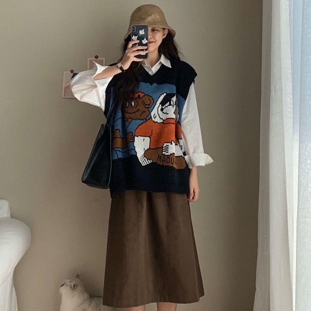 Áo len nữ không tay cổ chữ v họa tiết hoạt hình Hormones 2021 | BigBuy360 - bigbuy360.vn