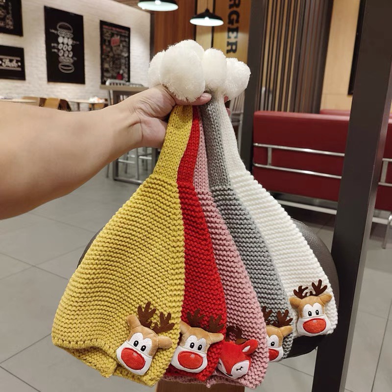 Mũ nón len chóp nhọn đính bông chủ đề noel cho bé 3-8y mimo baby ML38