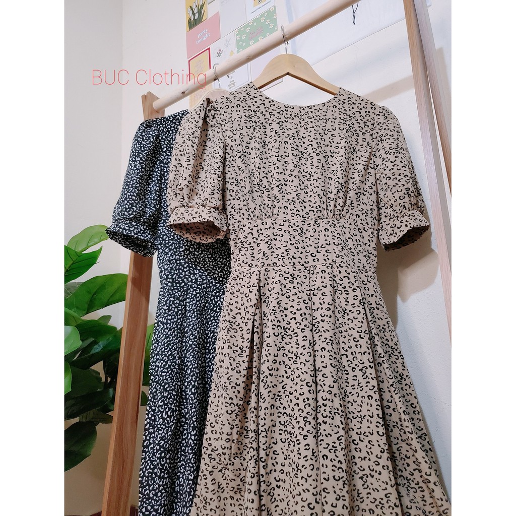 Váy đầm dài dáng xòe thanh lịch họa tiết da báo vintage 2 màu đen nâu | BigBuy360 - bigbuy360.vn