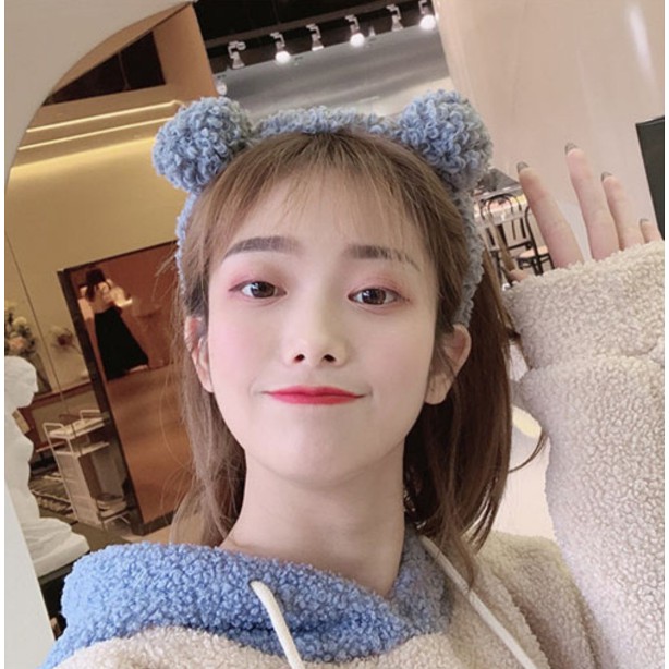 Băng đô rửa mặt cài tóc, bờm tóc len lông cừu tai gấu cute dễ thương thời trang Hàn Quốc BD20 - VHT SHOP
