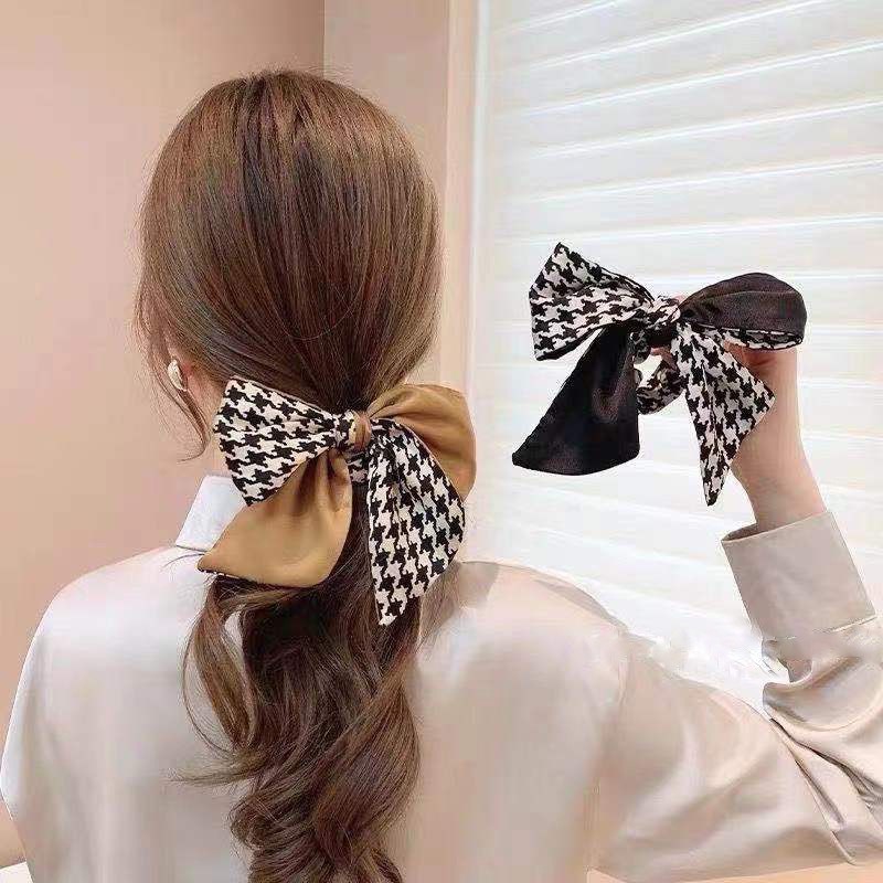 Dây Buộc Tóc Nơ Kẻ Tông Màu Tây Cho Bạn Nữ
