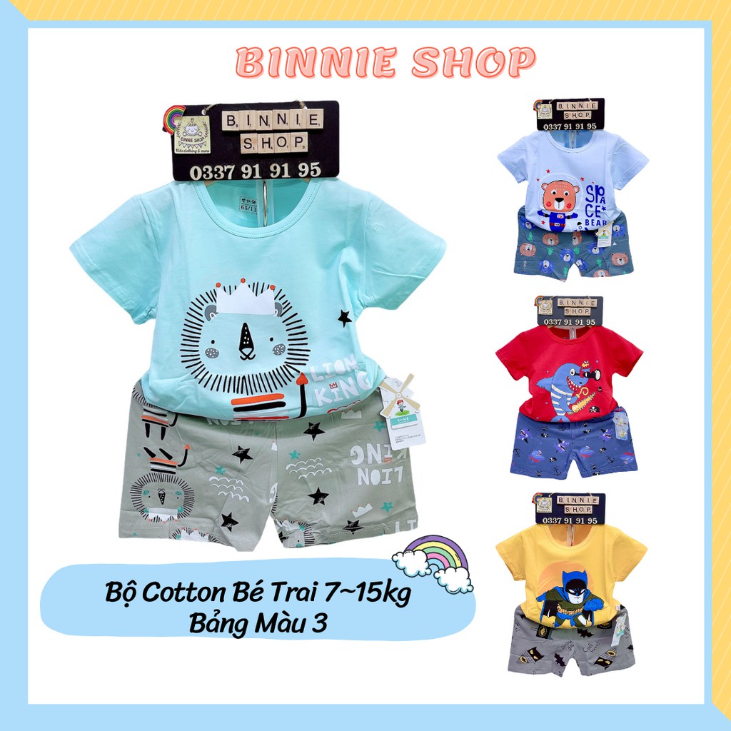 Đồ bộ bé trai quảng châu xuất hàn Quần áo trẻ em BINNIE SHOP chất thun cotton cho bé trai từ 7-15kg (0-3 tuổi) BTN3