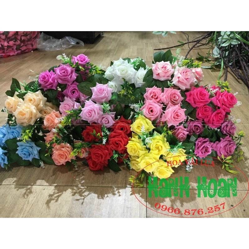 Chùm hoa hồng quế 7 bông siêu xinh - Hoa lụa,hoa giả trắng trí