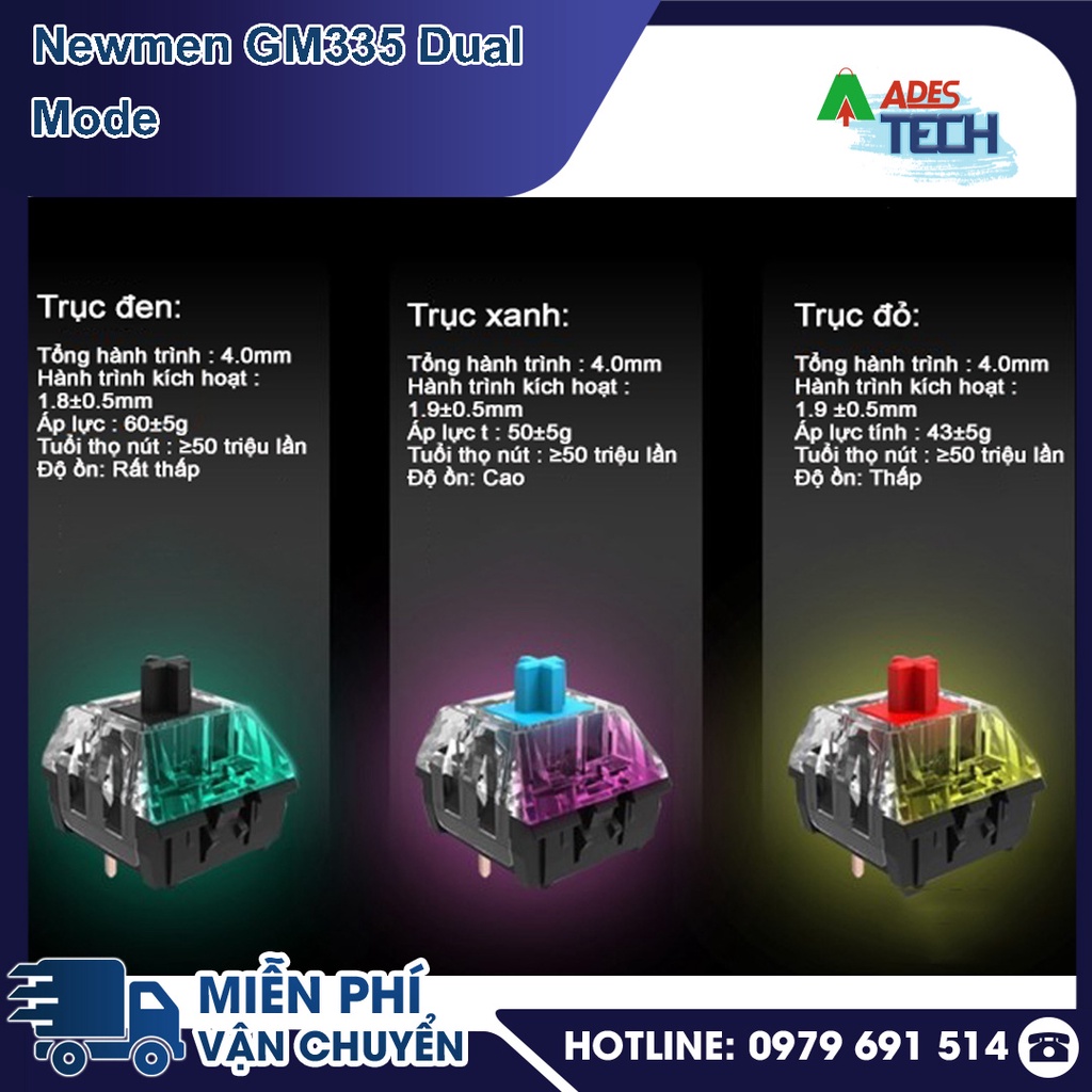 Bàn phím cơ không dây Dual Mode Newmen GM335  Hàng chính hãng