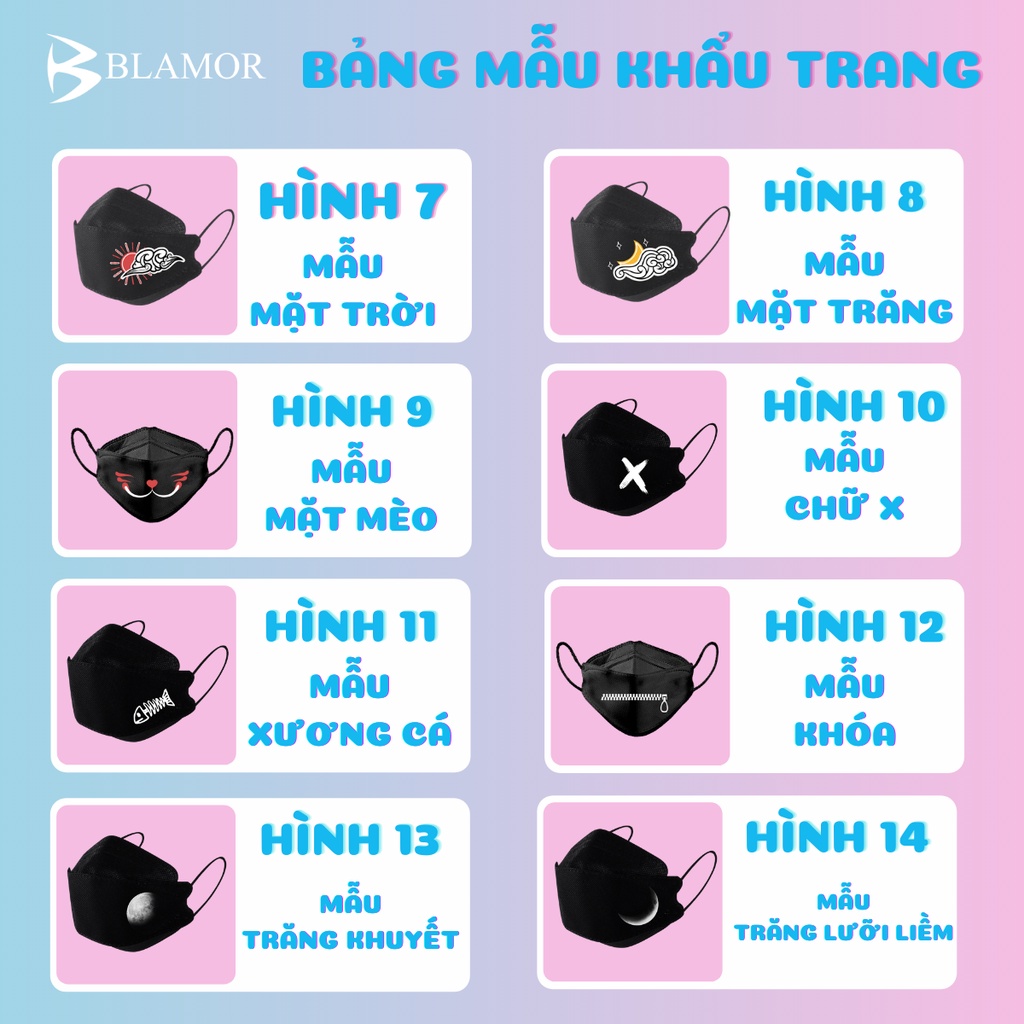 Khẩu trang hình kf94 Blamor màu đen thời trang thiết kế 3d 4 lớp thông thoáng dễ thở B011