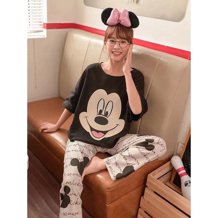 Đồ bộ nữ quần dài mặc ở nhà mùa hè chất thun cotton dễ thương form bigsize phong cách hàn quốc BCD09