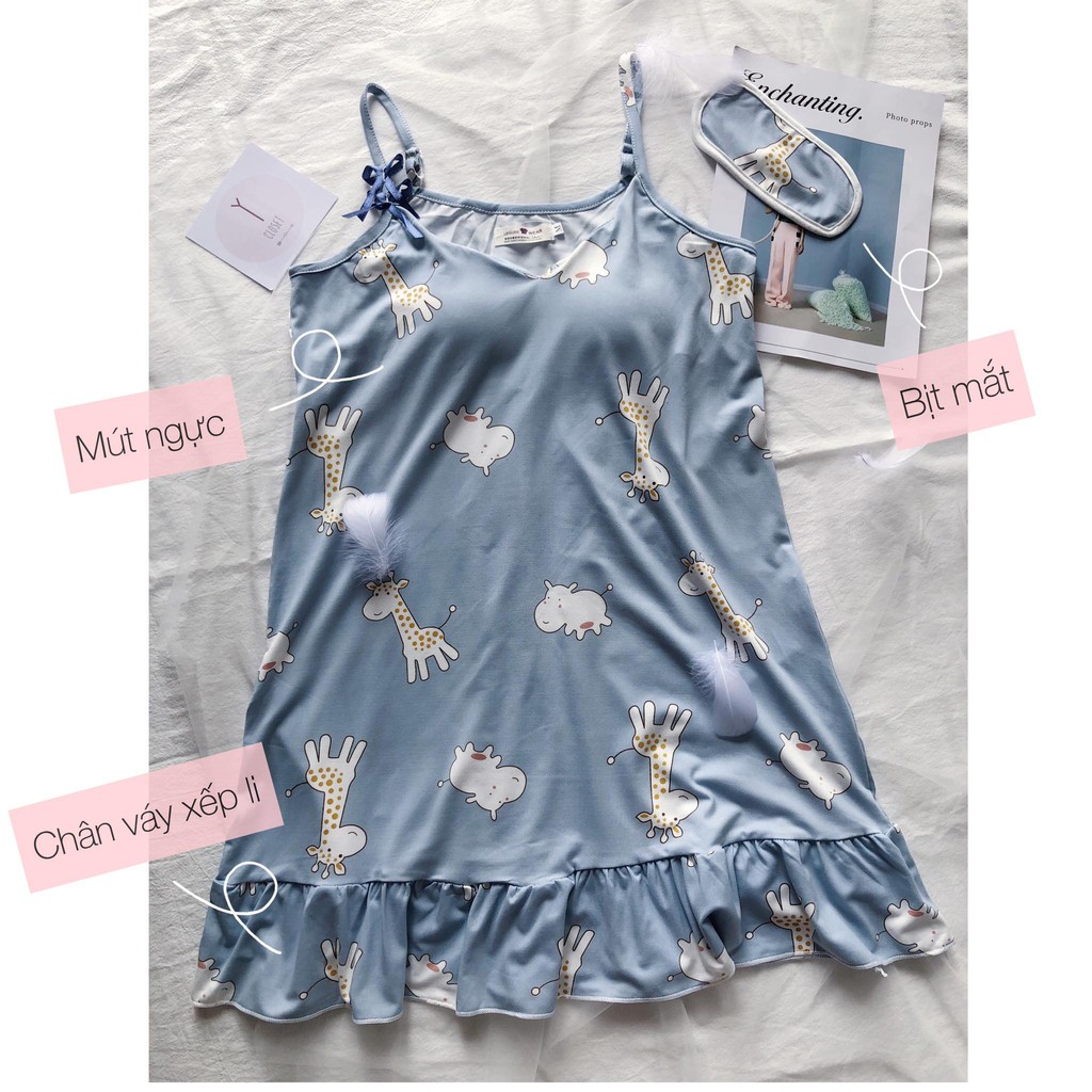 Váy ngủ 2 dây có mút ngực tặng bịt mắt ngủ cùng màu | BigBuy360 - bigbuy360.vn