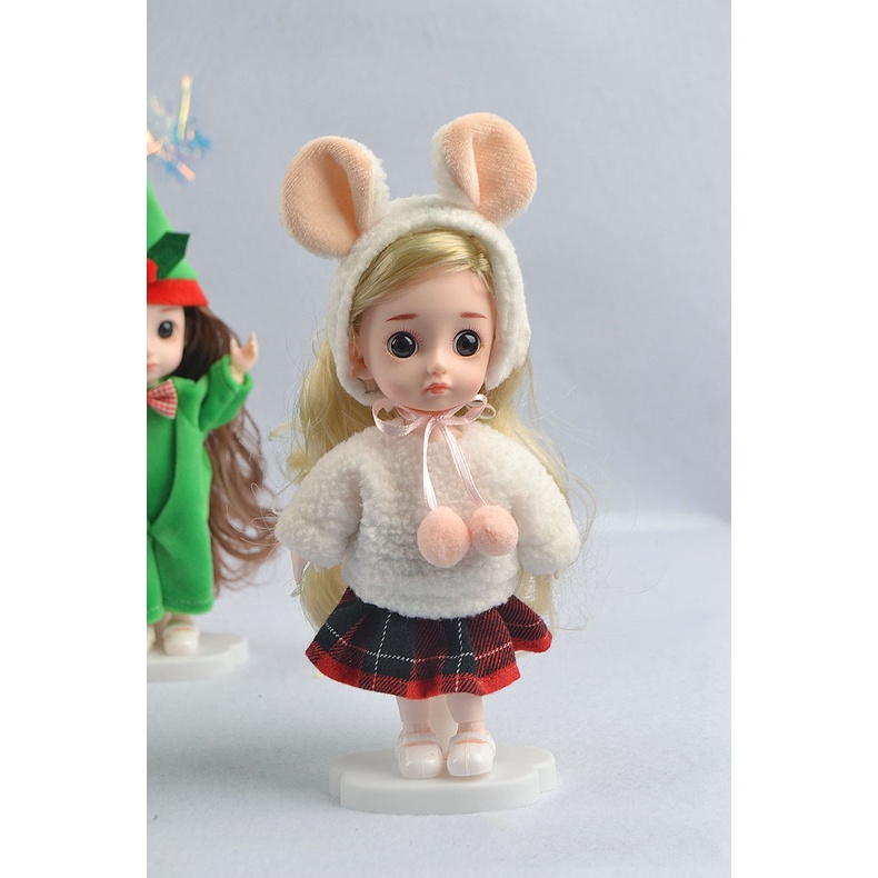 Đầm Giáng sinh 16cm cho búp bê barbie OB11 tỉ lệ 1/12