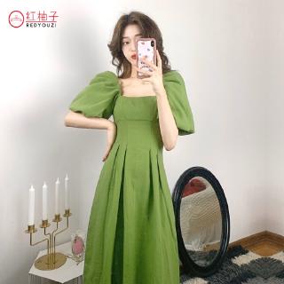Đầm Dài Cổ Vuông Tay Phồng In Họa Tiết Quả Bơ Thời Trang Mùa Hè Dành Cho Nữ