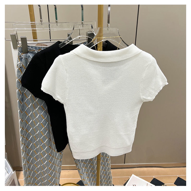 Áo Dệt Kim Khoét Lỗ Màu Sắc Trơn Phong Cách Âu Mỹ Cho Nữ