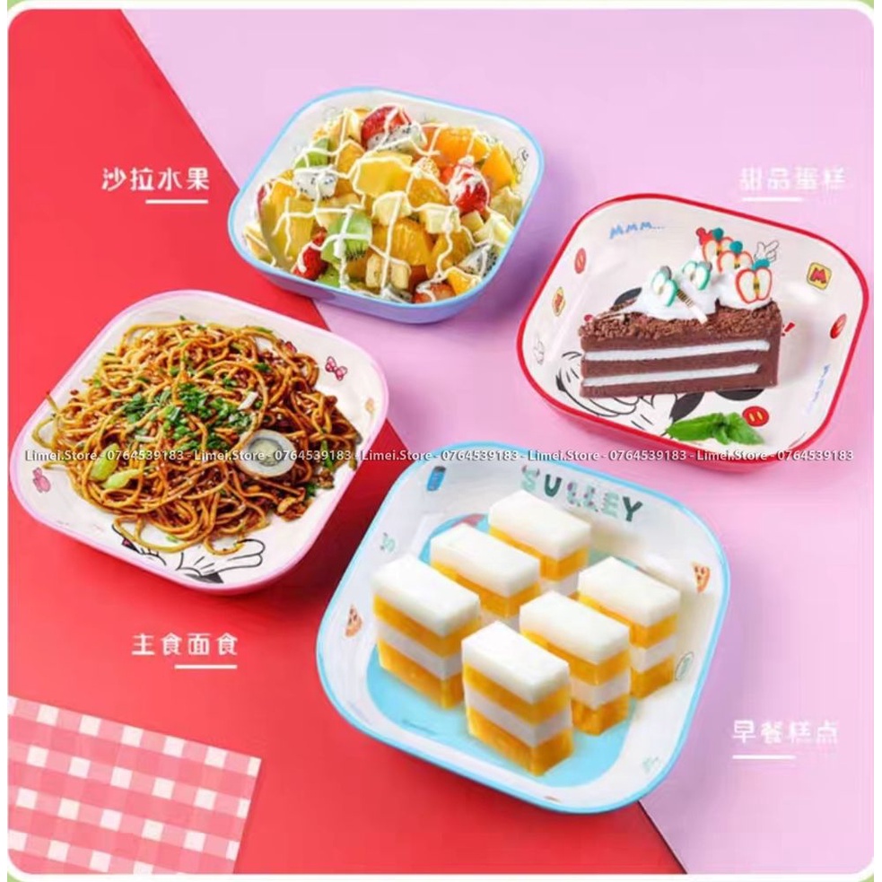 Dĩa ăn dặm , Đĩa vuông Melamine Elsa Frozen Car Mickey Minnie cho trẻ em Disney