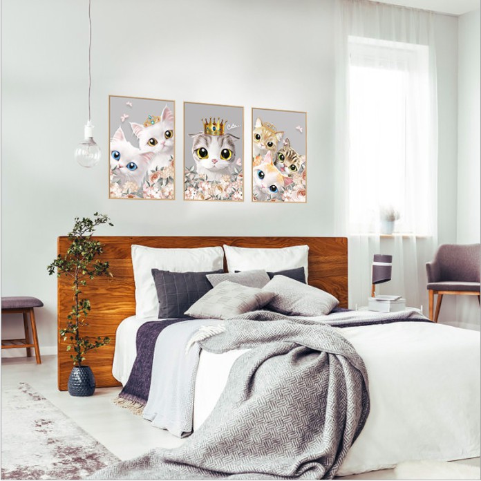 Decal dán tường trang trí - BỘ TRANH MÈO CON ĐÁNG YÊU CHO BÉ