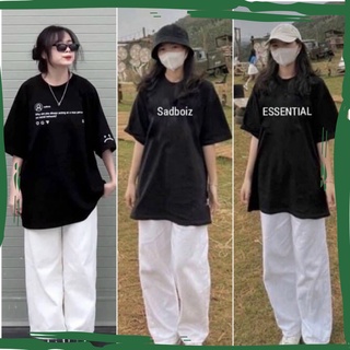 Sét áo thun đen kèm quần kaki trắng dài, ống xuông, áo dáng rộng SP00015