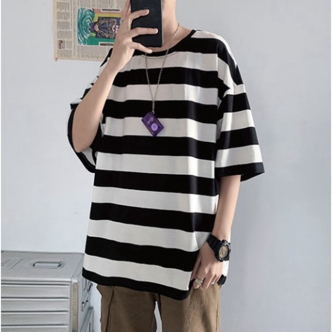 Áo Thun Tay Lỡ Form Rộng Kẻ Sọc Ngang Siêu Hot🍁 Unisex nam nữ đều mặc được | BigBuy360 - bigbuy360.vn