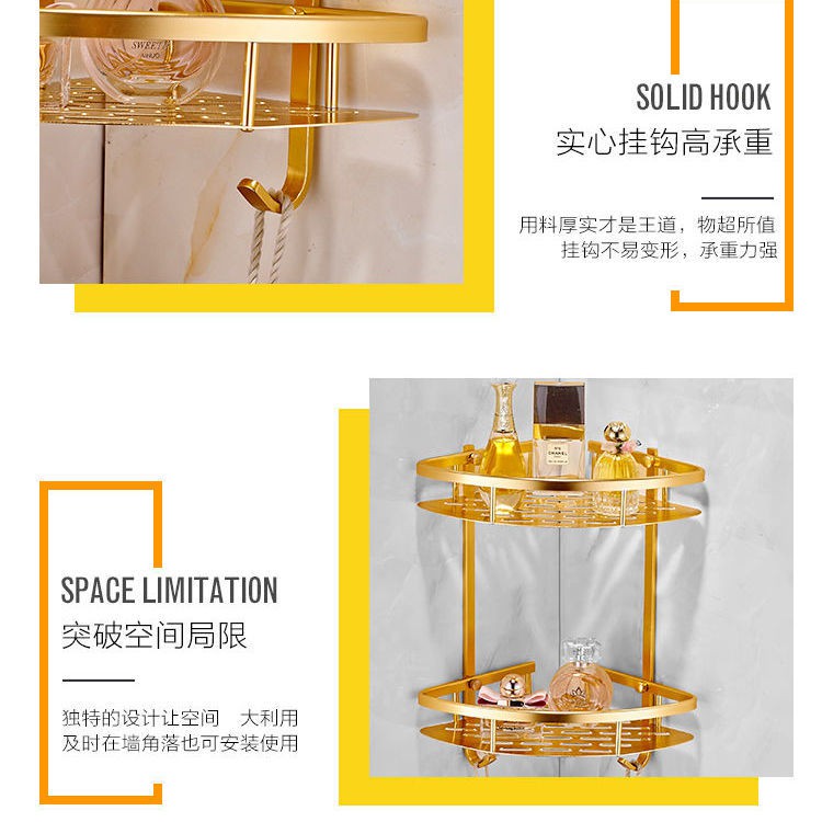 Kệ nhà vệ sinh không có lỗ Punch phòng tắm góc Giỏ gian Chân máy hai lớp bằng nhôm Màu vàng đen < | BigBuy360 - bigbuy360.vn