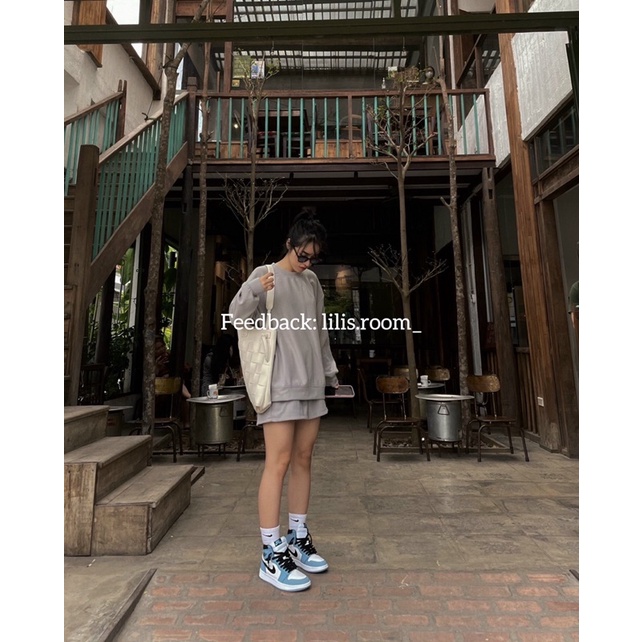 Set áo sweater nỉ xám + short