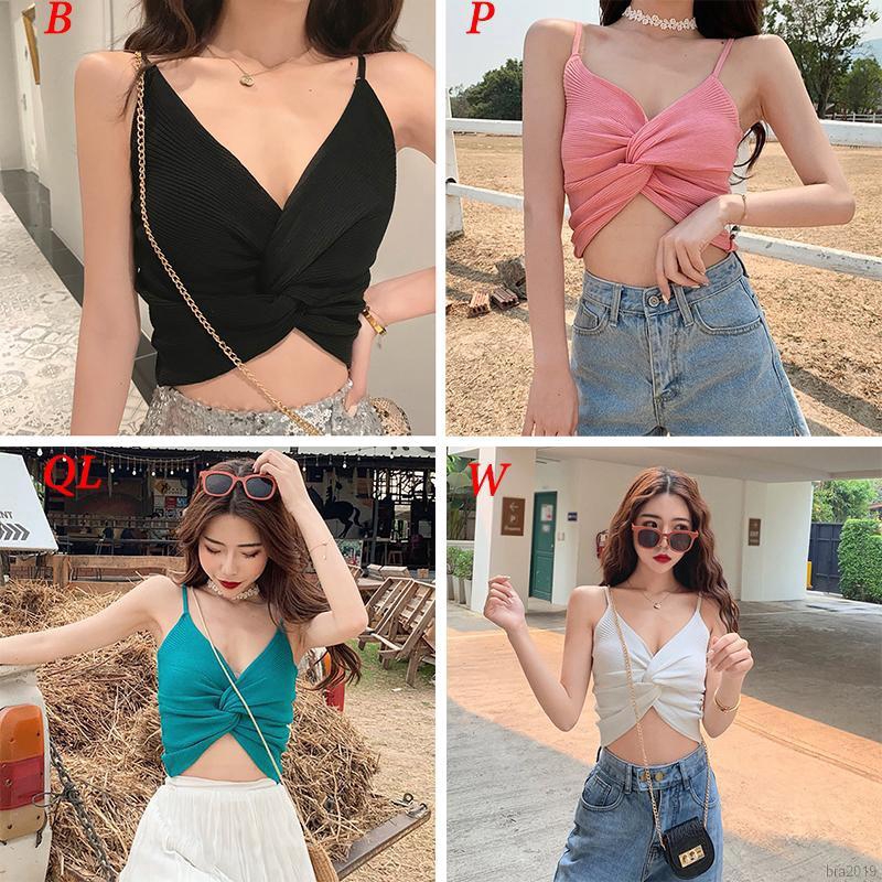 Áo Croptop Dệt Kim Sát Nách Thiết Kế Màu Trơn Thanh Lịch