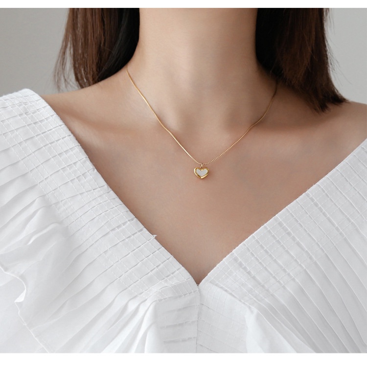 Dây chuyền vòng cổ nữ tim mặt xà cừ X10-307 - CAM KẾT KHÔNG GỈ, KHÔNG BAY MÀU - BẢO HÀNH 12 THÁNG