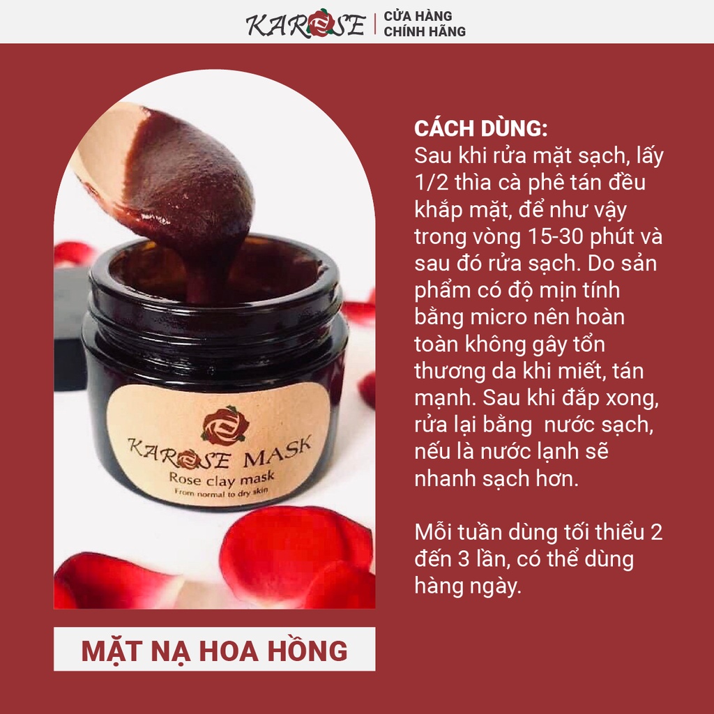 (DATE MỚI NHẤT, 50gr) Mặt nạ hoa hồng hữu cơ dưỡng ẩm, căng mịn, sáng da, ngừa mụn Karose Mask