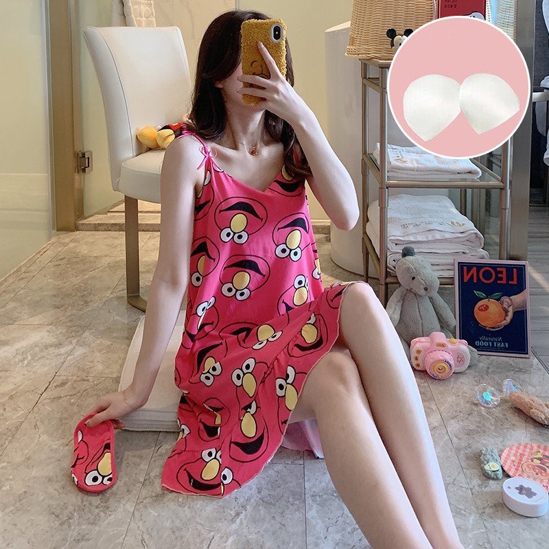 [Mã WARN10 giảm 10k đơn 99k] Váy ngủ hai dây có đệm đuôi xếp ly (tặng kèm bịt mắt ru ngủ) | BigBuy360 - bigbuy360.vn