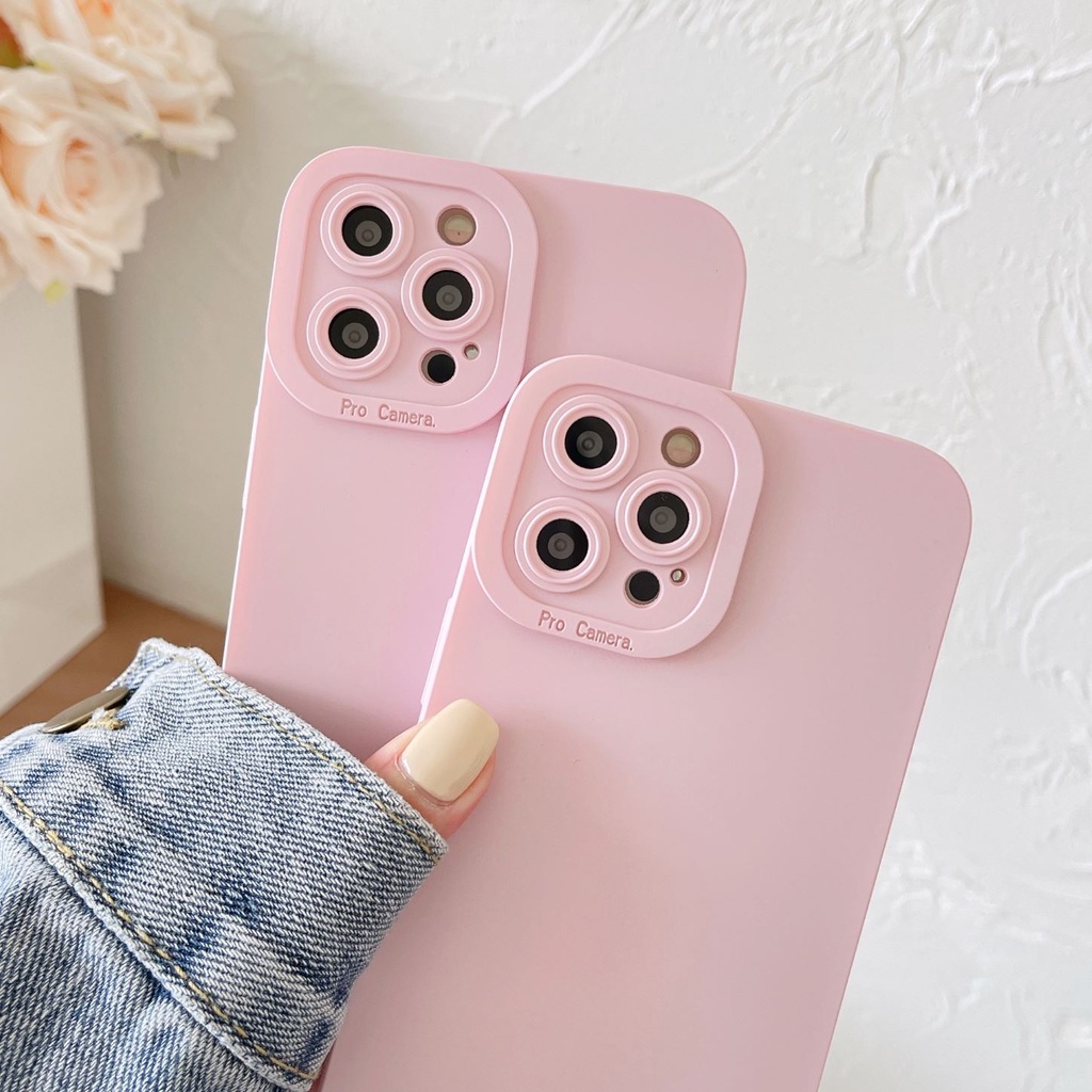 Ốp Điện Thoại Màu Hồng Nhạt Thời Trang Chống Sốc Cho iPhone 14 / 13 / 12 / 11 / X / 8 / 7P