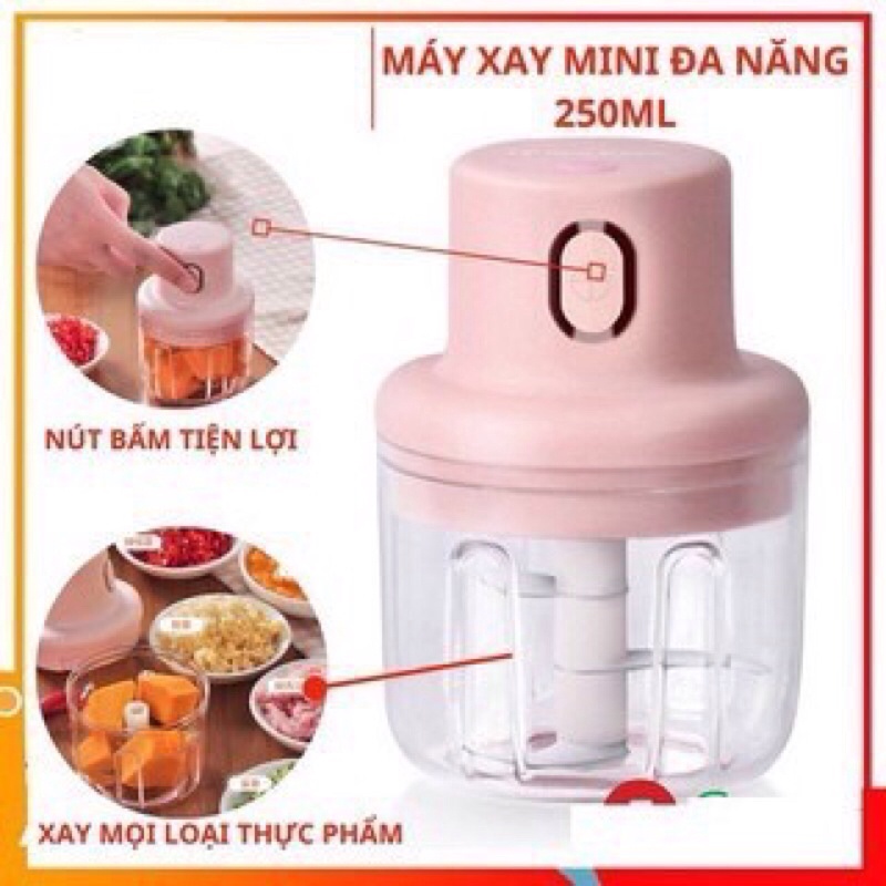 Máy xay Mini Sạc Điện, Xay Thịt Ớt Hành Tỏi Rau Củ Quả