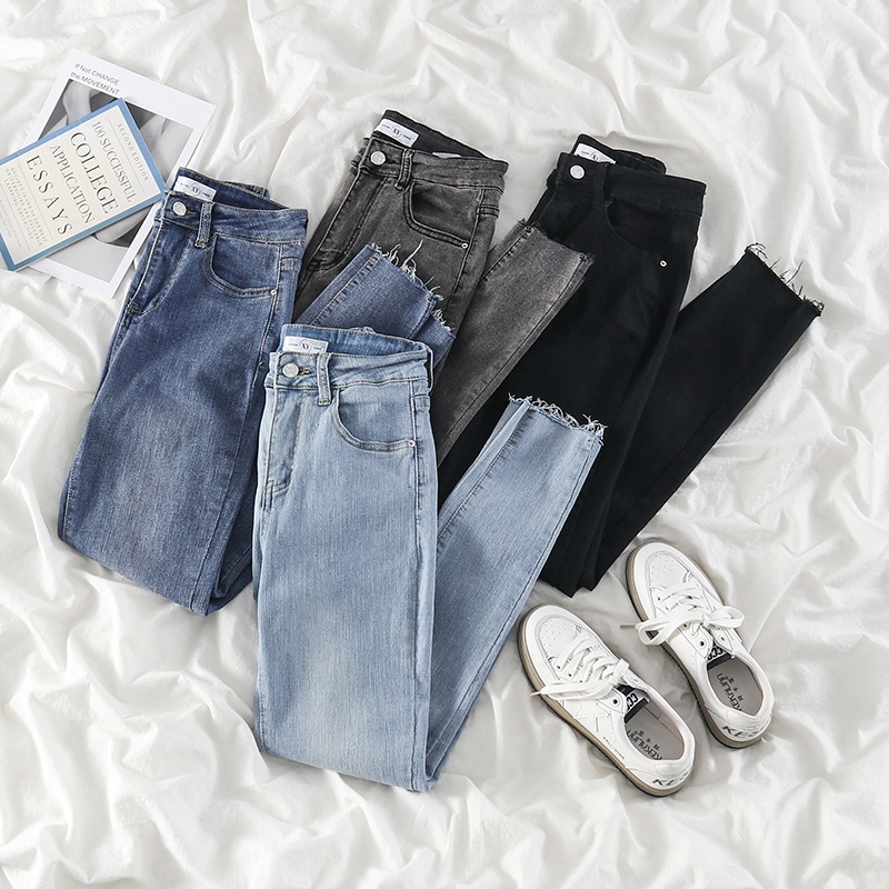 NUZIRO  Quần jeans dài  lưng cao thời trang dành cho nữ