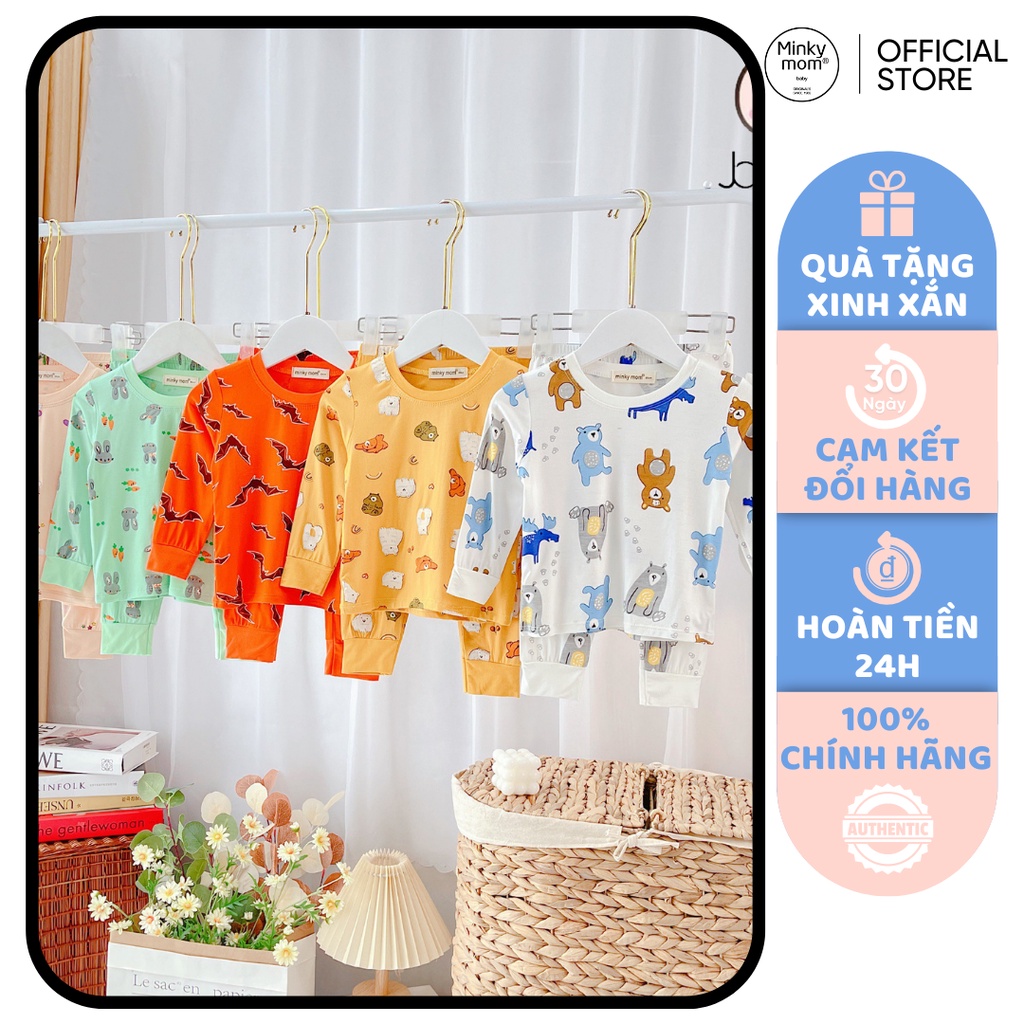 [SALE] Bộ Thun Lạnh Dài Tay Cho Bé Trai, Bé Gái Minky Mom Hoạ Tiết Gấu Trắng, Đồ Bộ Cho Bé Mặc Nhà MKMTD2225