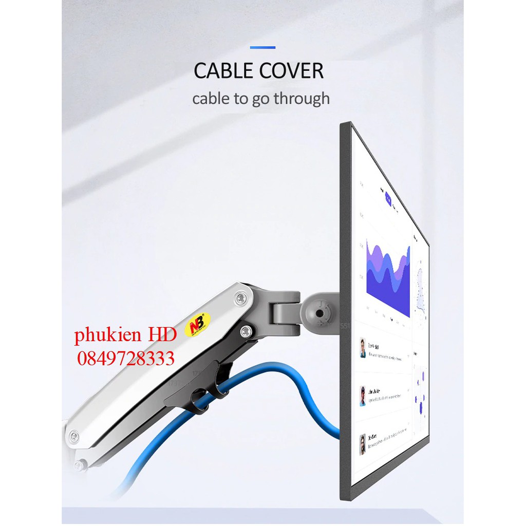 Giá treo 2 màn hình NB H180 22-32 Inch kẹp bàn xoay 180 độ xếp 2 màn hình trên dưới