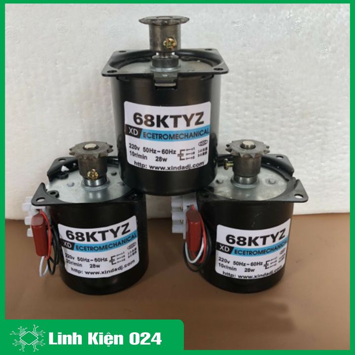Động cơ giảm tốc 220VAC 28W, motor 68KTYZ trục 7mm chế máy quay thịt, máy công nghiệp