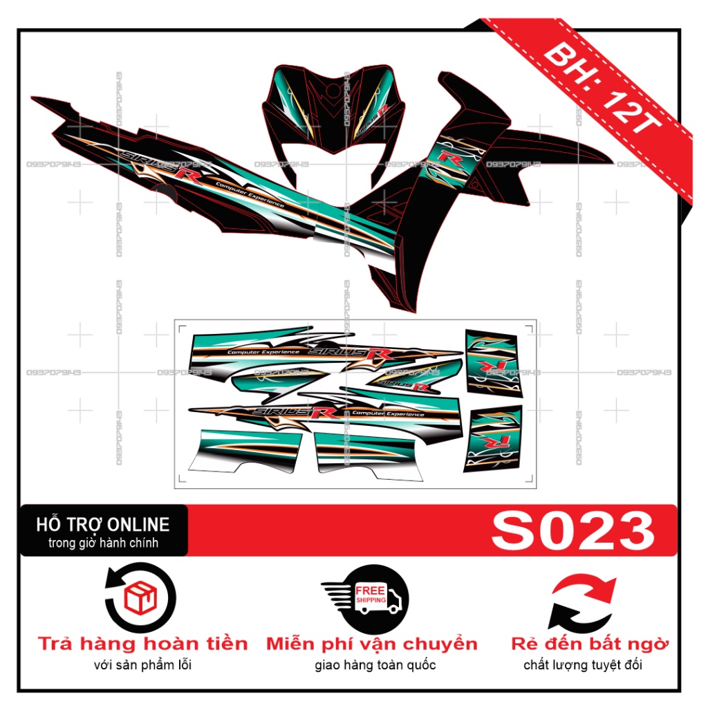 Tem rời sirius R xanh đen S023 -- SHIN DECAL 2