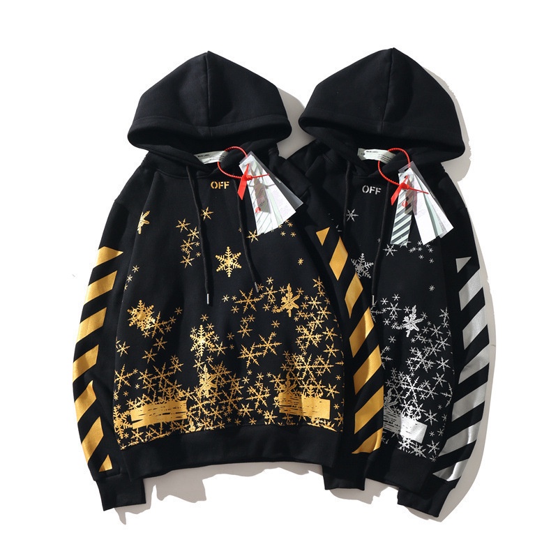 off white Áo Mũ Nam Cặp Vợ Chồng Bông Tuyết In Kích Thước Lớn Lỏng Lẻo Giản Dị Áo Len