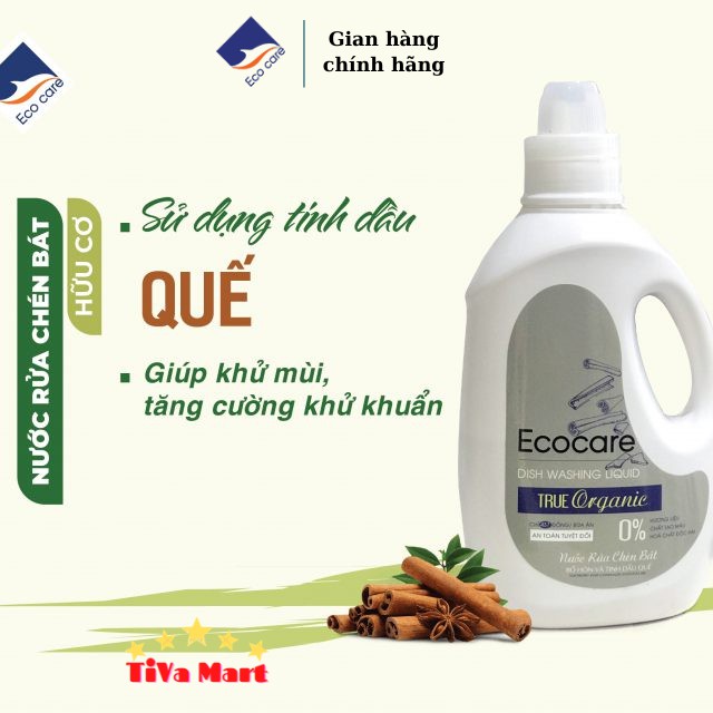 [Chính Hãng] Nước Rửa Chén Bát Hữu Cơ Bồ Hòn Tinh Dầu Thiên Nhiên An Toàn Cho Da Nhạy Cảm ECOCARE 500ml_TiVa Mart