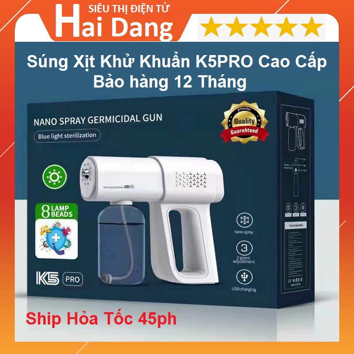 Máy Phun Sương Khử Khuẩn K5Pro, Công Nghệ Nano - Tích Hợp Đèn UV - Diệt Khuẩn Lên Đến 99% - Video Ảnh Thật - BH12T