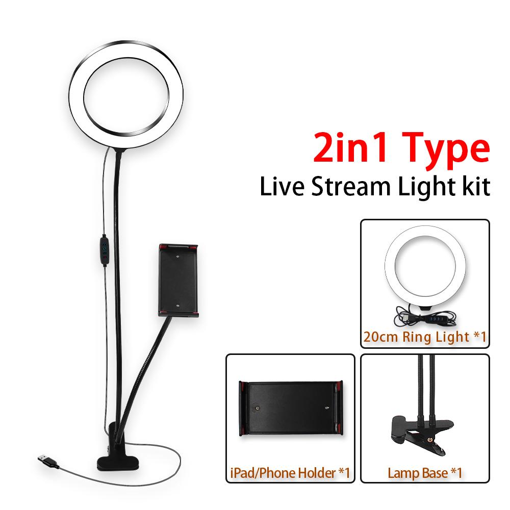 PULUZ 20cm Selfie Ring Light 8 inch LED Photography Beauty Lighting Studio Desktop Ring Lamp For Huawei Xiaomi Iphone IPad Youtube Vidoe Live Stream Ring Light Kit Clip Lazy Bracket for Cellphone With Microphone Holder