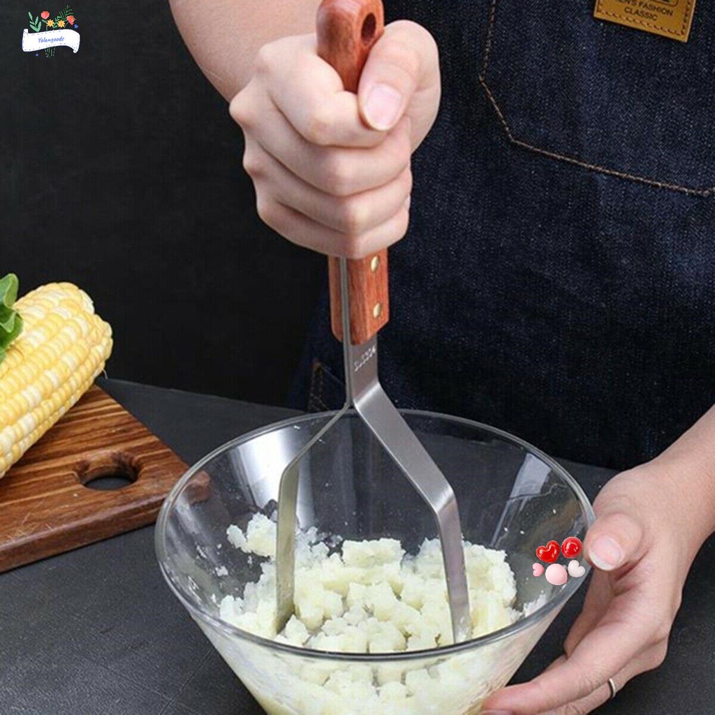 Dụng cụ nghiền khoai tây bằng thép không gỉ tay cầm gỗ