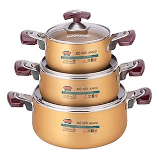 [FREESHIP 50K] Bộ nồi Anod Sunhouse SH6634 chất liệu nhôm dùng bếp gas bếp hồng ngoại
